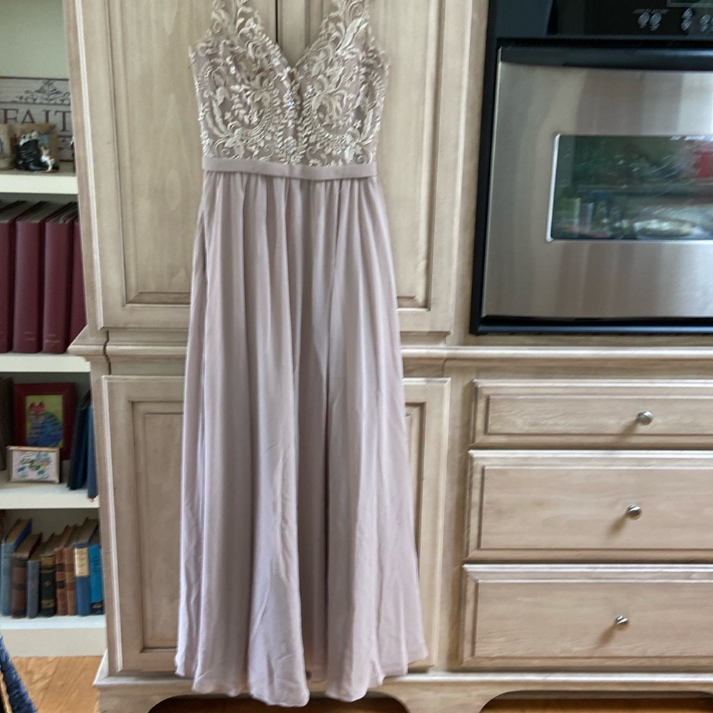 Beaded V-Neck Sleeveless Evening Gown - Blush